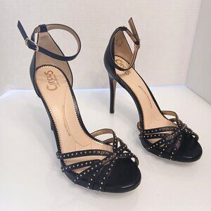 Sam Edelman Angelica Ankle Strap Sandal Heels Black Leather Studded Size 10
